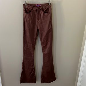 Brown leather flare jeans